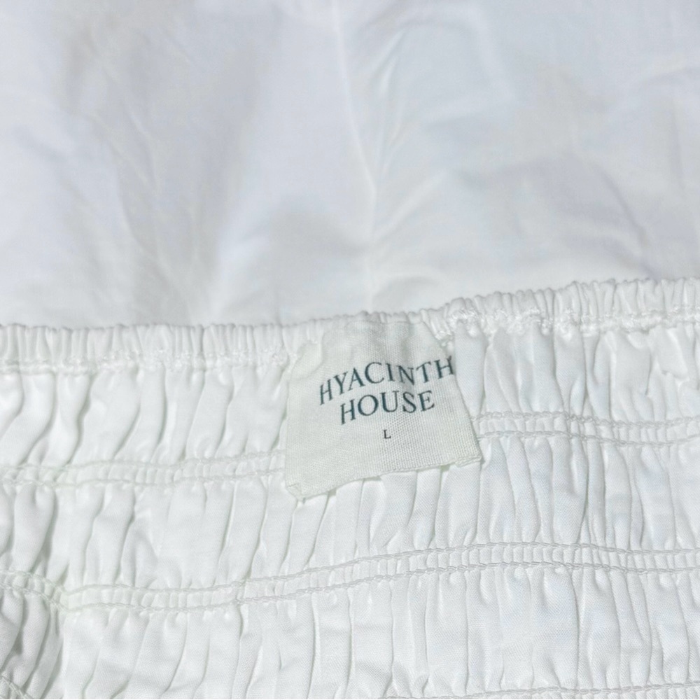 Hyacinth House Caterina Mini Dress NWT L White Cotton Smocked Puff Sleeve - Picture 6 of 11